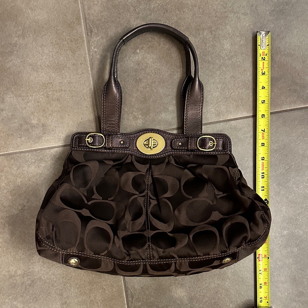 Coach Dark Brown Shoulder Bag with Gold Accents - Picture 15 of 16